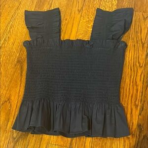 Hill House Black Smocked Ruffled Blouse